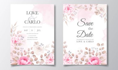 Güzel çiçekli zarif bir düğün davetiyesi.