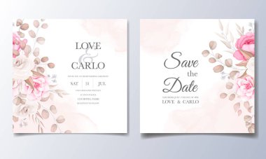 Güzel çiçekli zarif bir düğün davetiyesi.