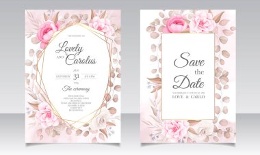 Güzel çiçekli zarif bir düğün davetiyesi.