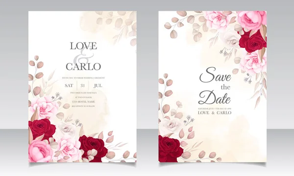 Elegant Bröllopsinbjudningskort Med Vackra Blommor — Stock vektor