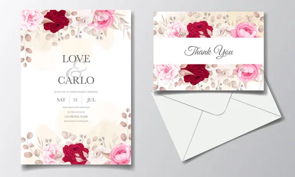 Elegante Tarjeta Invitación Boda Con Hermosas Flores — Archivo Imágenes Vectoriales