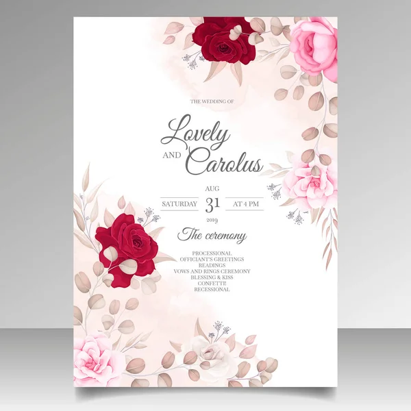 Carte Invitation Mariage Élégante Avec Belles Fleurs — Image vectorielle