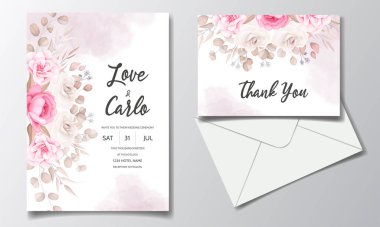 Güzel yumuşak şeftali ve kahverengi düğün davetiyesi şablonu