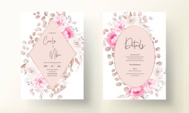 Güzel yumuşak şeftali ve kahverengi düğün davetiyesi şablonu