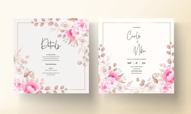 Güzel yumuşak şeftali ve kahverengi düğün davetiyesi şablonu