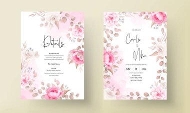 Güzel yumuşak şeftali ve kahverengi düğün davetiyesi şablonu