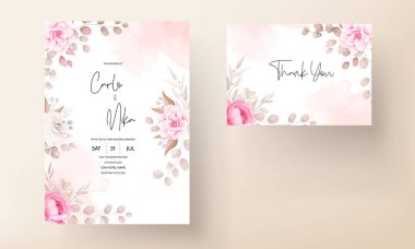 Suluboya çiçek motifli zarif bir düğün davetiyesi
