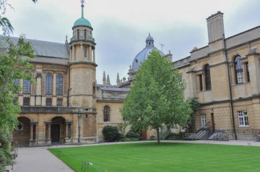View of T. G. Jackson chapel from Hertford College Old Quad, Oxford, United Kingdom. Overcast Sky.