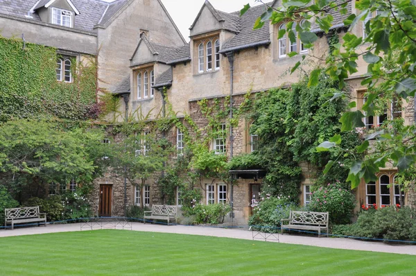 Вид Лаконичный Фасад Здания Декоративной Посадкой Старого Гертфордского Колледжа Оксфорда — стоковое фото