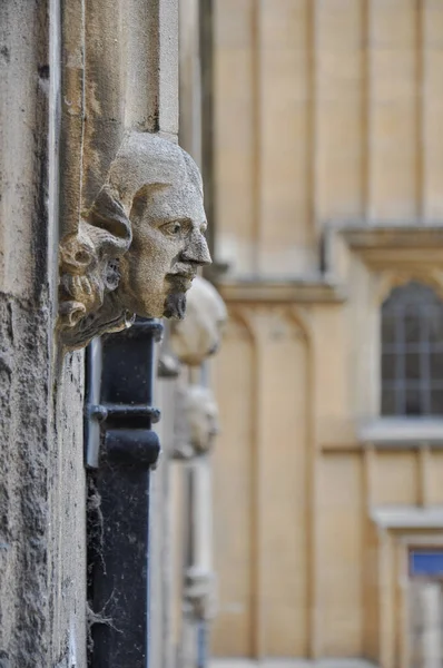 Close Decorative Stone Head Carving Wall Bodleian Library Courtyard Oxford — Zdjęcie stockowe