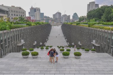 SEOUL, SOUTH KOREA - AUGUST 2012 - Ewha Womans University view of modern Campus Complex (ECC) building by french architect Dominique Perrault Architecture.