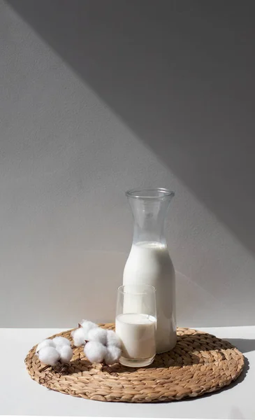 Happy Day of Milk. Milk jug and glass on light background