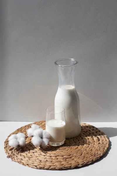 Happy Day of Milk. Milk jug and glass on light background