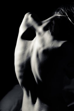 İnsan geri kopya alan arka plan üzerinde siyah beyaz resim