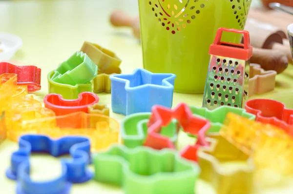 Image closeup of lot of kitchen baking colorful equipment Royalty Free Stock Photos