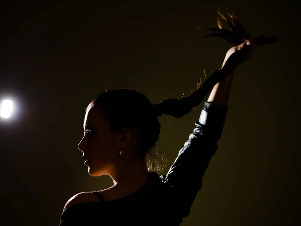 Profile of womans face dancing in the midnight — Stockfoto