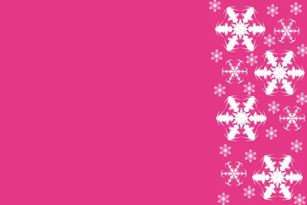 Leuchtend rosa Hintergrund mit weißen Schneeflocken Rand auf der rechten Seite — Stockfoto
