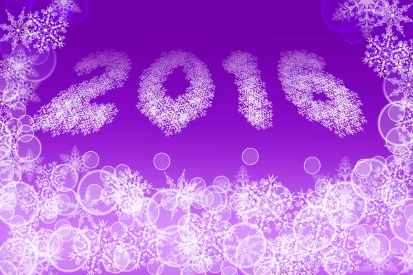 2016 Bild aus kleinen Schneeflocken auf hell lila Hintergrund geformt — Stockfoto