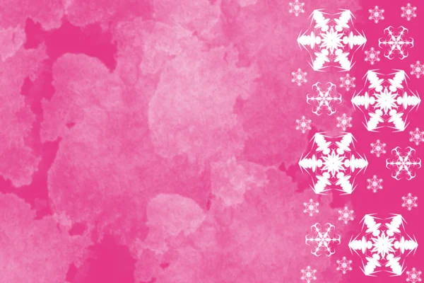 Ярко-розовый фон с белыми снежинками окаймляет правую сторону — стоковое фото