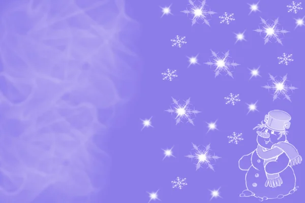Festive image of snowman and lights on blurred purple background — Φωτογραφία Αρχείου