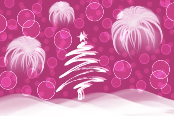 Handpainted Christmas tree with fireworks and snow on marsala background — ストック写真