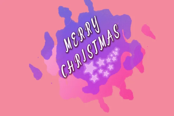 Merry Christmas greetings writed on bright purple and pink spot — Stok fotoğraf