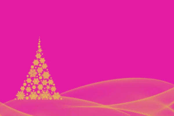 Yellow Christmas tree shaped from snowflakes on bright magenta background — Zdjęcie stockowe