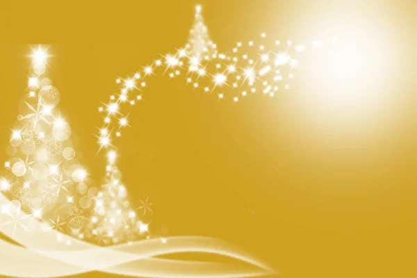 Christmas tree shaped from lensflare and bokeh on golden background. — Zdjęcie stockowe