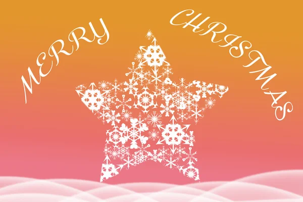 Feliz Navidad saludo escrito encima de la estrella en rosa y naranja —  Fotos de Stock