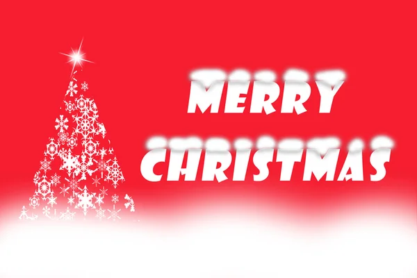 Веселый рождественский текст на красном фоне с рождественской елкой — стоковое фото