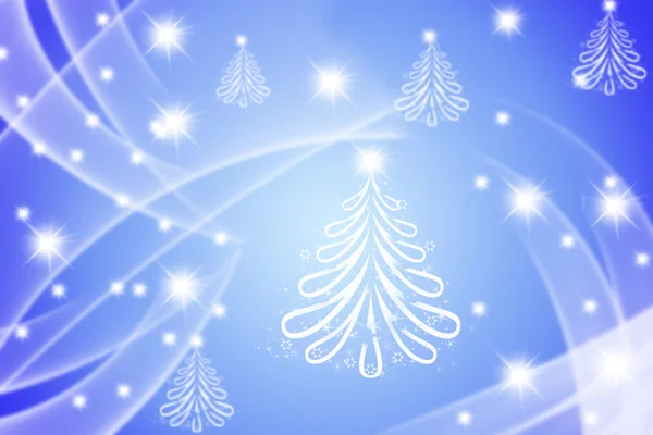 Árvores de Natal e estrelas com efeito de movimento no fundo azul — Fotografia de Stock