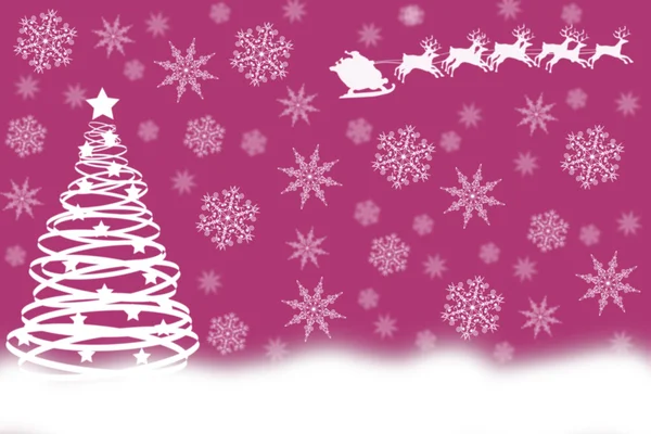 White Christmas tree with Santas sledge in bright marsala sky — ストック写真