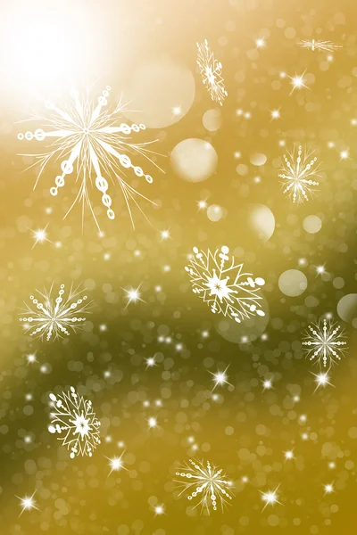 Ilustração de Natal com flocos de neve brilhantes caindo no fundo amarelo — Fotografia de Stock