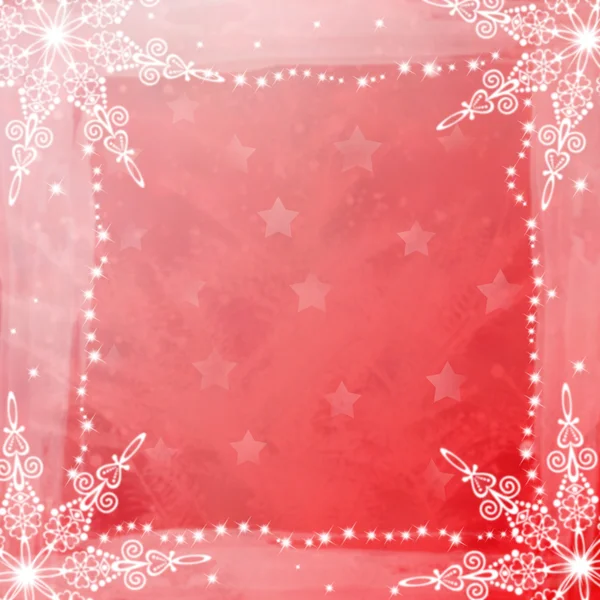 Subtle snowflakes framing copy space with stars on pink background — 스톡 사진