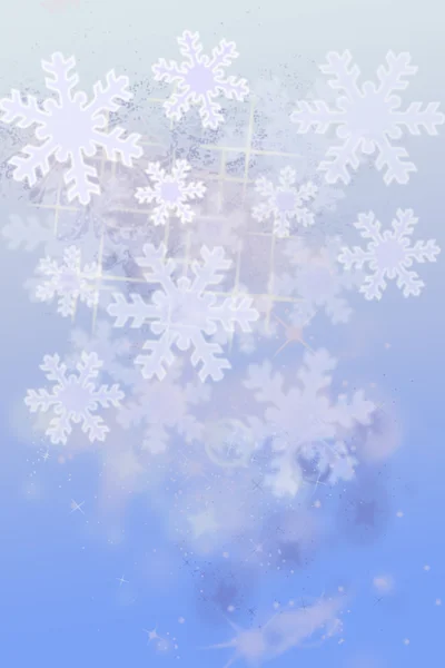 White sparkling snowflakes dancing in the air on  blue background — Stok fotoğraf