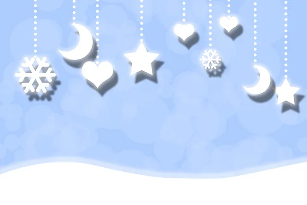 Tender blue Christmas pattern with white moon snowflakes and hearts — 스톡 사진