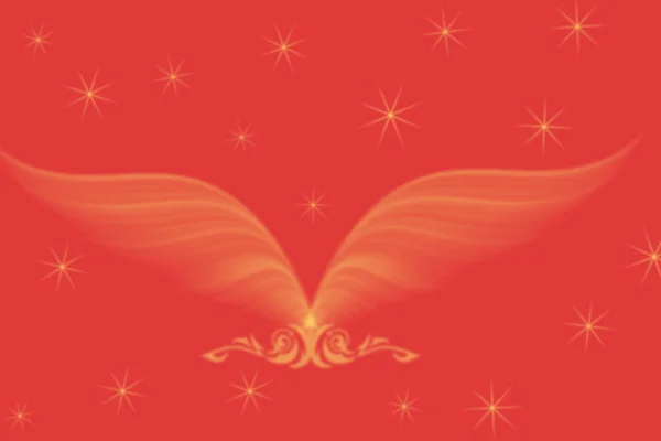 Wonderful pattern with wings and blinking stars on red background — Stockfoto