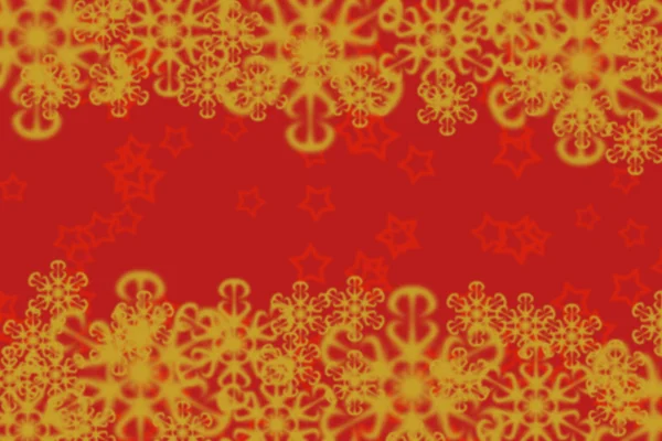 Wonderful graphic lacy yellow snowflakes framing red background with subtle stars — Stock Fotó