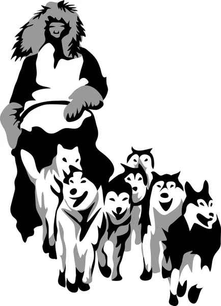 Trineo de musher y perro — Vector de stock