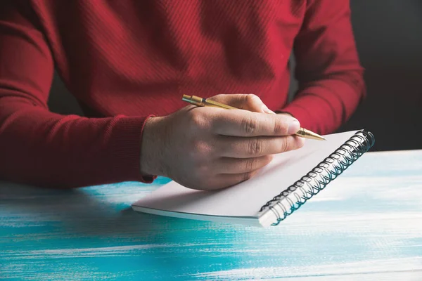 Young Man Writes Notebook — Stock Photo, Image