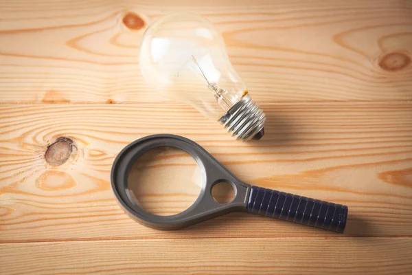 magnifier and lamp on the table, study the idea