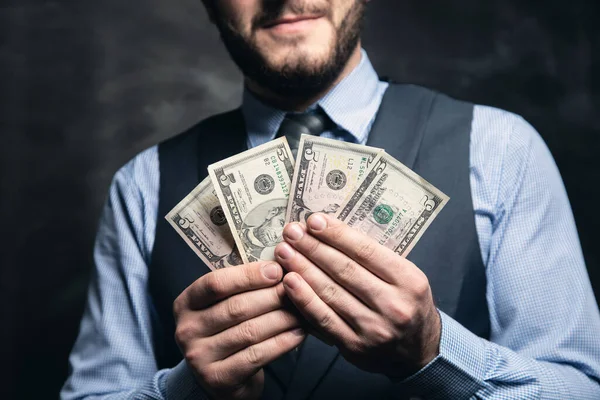 Hombre Negocios Sosteniendo Dinero Sus Manos — Foto de Stock