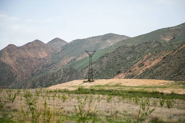 High Voltage Station Background Reddish Mountain — Stock Photo, Image