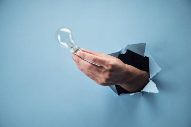 Mavi arka planda lambayı tutan bir adam.