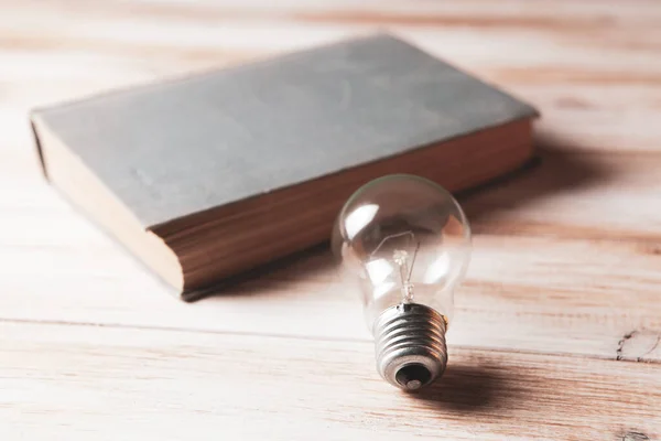 book and light bulb on the table