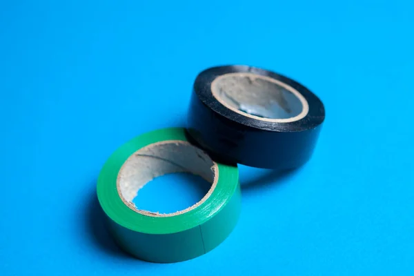 Green Black Tape Blue Background — Stock Photo, Image