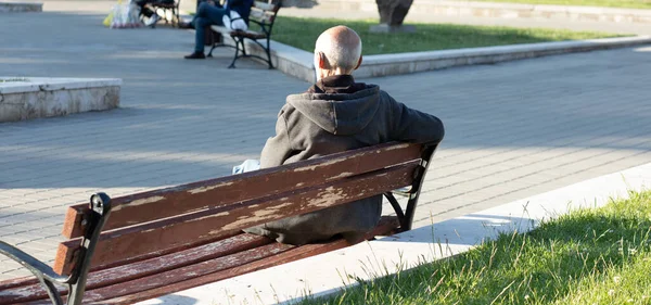 Elderly Man Sitting Park Bench — Stock Photo, Image