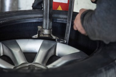 Efendi tekerleği değiştiriyor.