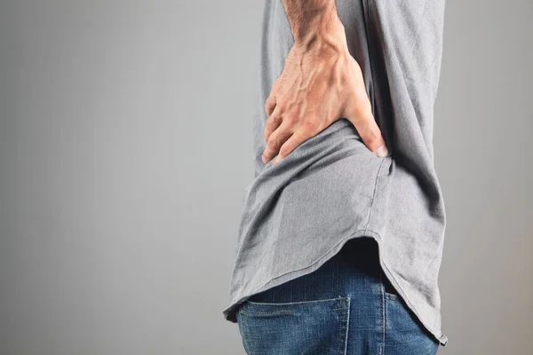 Man Back Hurts Kidney Pain — Stock Photo, Image