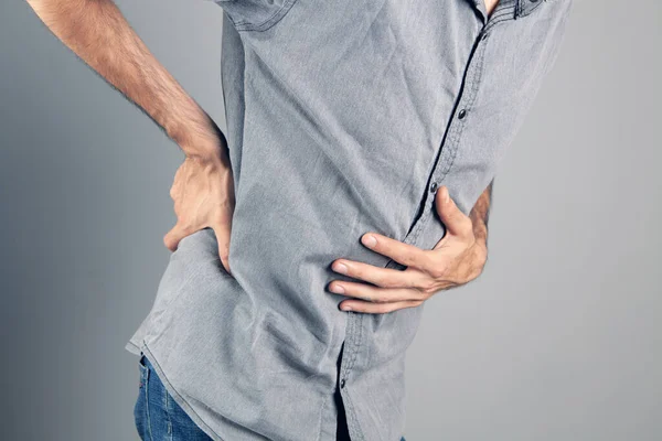 Man Back Hurts Kidney Pain — Stock Photo, Image